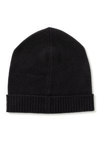 Berretto lavorato a maglia nero con risvolto a costine, texture morbida e design con cima arrotondata. Stile classico adatto per l'uso in tempo freddo.