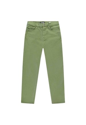 Groene katoen chinos met een slim fit, voorzien van voor- en achterzakken, knoopsluiting en gestikte details langs de naden.