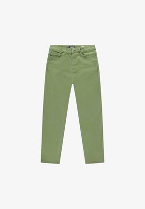 Groene katoen chinos met een slim fit, voorzien van voor- en achterzakken, knoopsluiting en gestikte details langs de naden.