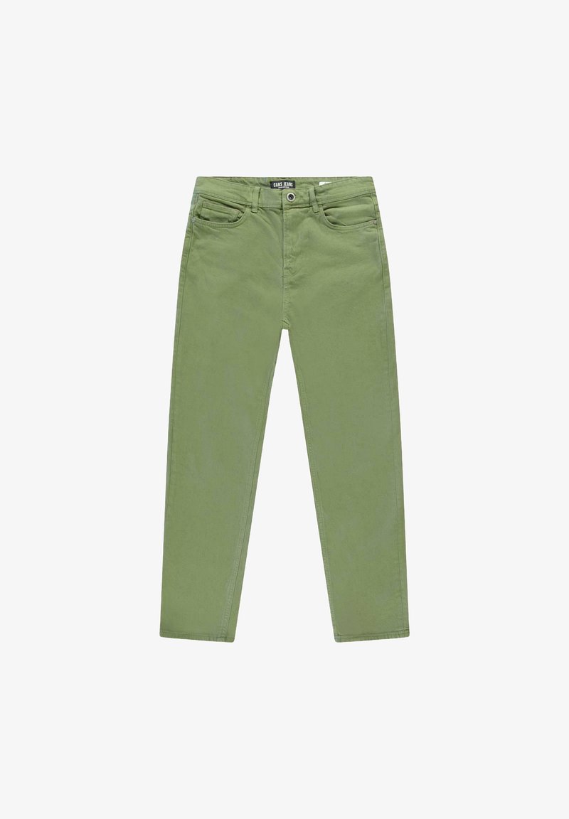 Groene katoen chinos met een slim fit, voorzien van voor- en achterzakken, knoopsluiting en gestikte details langs de naden.