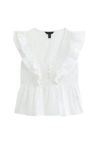 FRILLY TRIMMED V-NECK - Blouse - white