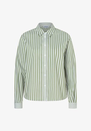 Groen-wit gestreept overhemd met knoopsluiting, een puntige kraag, lange mouwen en contrasterende gestreepte manchetten. Gemaakt van lichtgewicht stof.