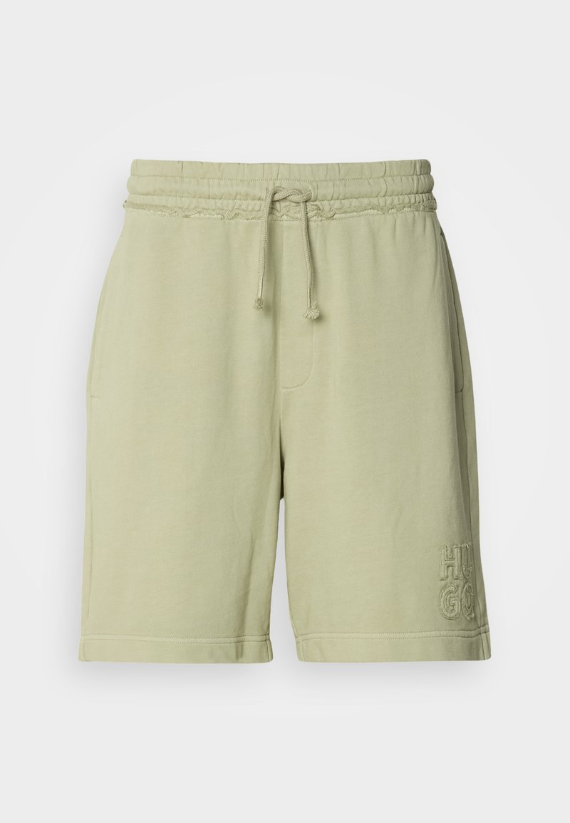 Hellgrüne Baumwollmischungs-Shorts mit elastischem Bund und verstellbarem Kordelzug. Mit seitlichen Taschen und gesticktem Logo am Bein.