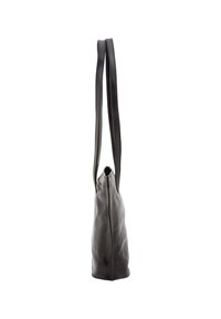 Borsa a spalla in pelle nera con lunghe tracolle, formaslim, chiusura con zip superiore e design minimalista. Superficie texturizzata con finitura liscia.