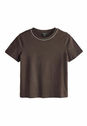 REGULAR FIT - EMBELLISHED  CHAIN SHORT SLEEVE CREW NECK  - T-Shirt basic - chocolate brown