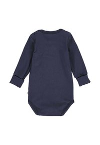 Bavlněný body s dlouhými rukávy v námořnické barvě, kulatým výstřihem, manžetami na zápěstích a patentkami na spodní části pro snadné obléknutí. Hladká textura.