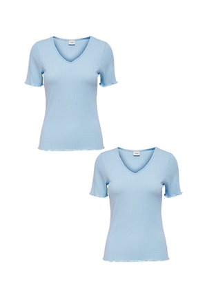 2ER-SET KURZARM V-AUSSCHNITT STRETCH  - T-Shirt basic - blau