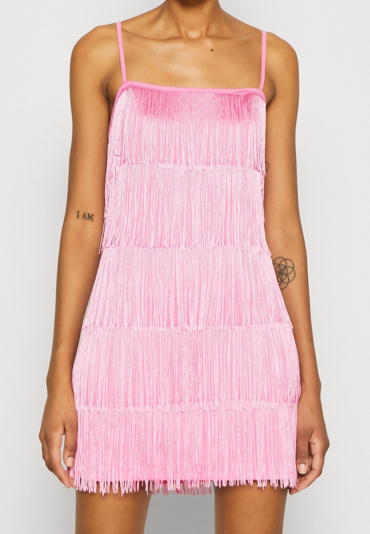 monki pink dress Monki + Pink Gingham Seersucker Babydoll Dress