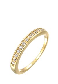 Goldring mit einer Reihe von runden, klaren Edelsteinen, die in einem glatten Band eingelassen sind. Das Design ist minimalistisch mit einer polierten Oberfläche.