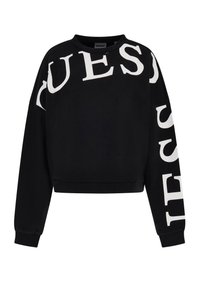 Schwarzer Sweatshirt mit dem auffälligen weißen "GUESS"- branding auf der Vorderseite und dem Ärmel. Mit Rundhalsausschnitt und langen Ärmeln.