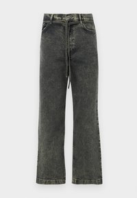 Sorte denim jeans med rett benkutt, med en subtil slitt tekstur, knappelukking og frontlommer.