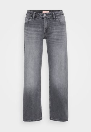 Grijze denim jeans met een recht gesneden ontwerp, vijf zakken stijl, subtiele vervaging en een knoopsluiting in de taille.