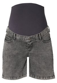 Graviditetsjeansshorts med mörkgrå tvätt, med en stretchig svart midjeband, två framfickor och rak passform.