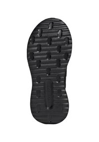 Schwarze Gummisohle mit strukturierter Oberfläche, die erhabene Muster und Rillen für besseren Halt aufweist, ovale Form und ohne sichtbares Markenlogo.