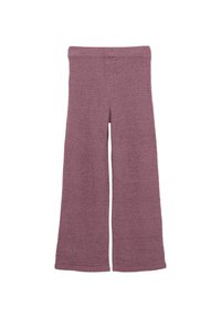Paarse wijde broek van een gestructureerde, zachte stof met een hoge tailleband. De broek heeft een losse pasvorm en geen zichtbare sluitingen.