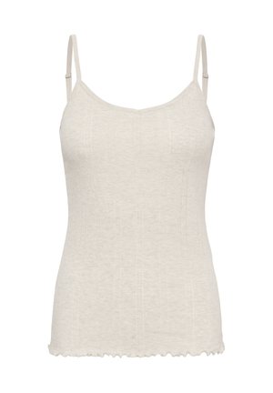 Beige geripptes Trägertop mit verstellbaren Spaghettiträgern und einem dezenten, gerüschten Saum.