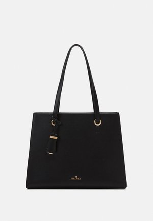 Sac à main rectangulaire noir avec deux fines poignées, détails métalliques dorés et petit logo "Anna Field" au centre avant.