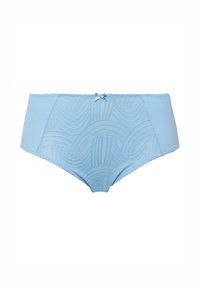 Slip blu chiaro con motivo realizzato in un tessuto texturizzato, caratterizzato da design ondulati, bordi scallop e un piccolo fiocco frontale.