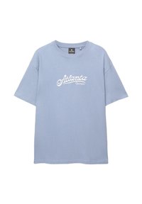 Light blue cotton t-shirt with short sleeves, featuring "Atlanta Georgia" in white script on the front. Simple crew neckline, relaxed fit.