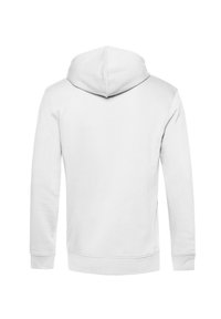 Hoodie bianco con vista posteriore, dotato di cappuccio con cordino, maniche lunghe e polsini a costine. Tessuto morbido; senza motivi o accenti visibili.