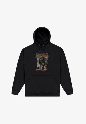 Sweat à capuche noir avec poche avant présentant un visuel Star Wars de Dark Vador, Leia tenant un sabre laser, et d'autres personnages, avec le logo Star Wars au-dessus.