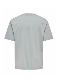 T-shirt in cotone grigio, maniche corte, girocollo, texture liscia, senza motivi o grafiche, orlo dritto, vista posteriore.