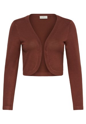 Bruine cropped lange mouwen open front cardigan met afgeronde randen en een aansluitend gebreid ontwerp.