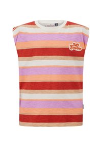 Korte mouwen T-shirt met horizontale strepen in rood, oranje, lavendel en wit. Inclusief een geborduurde 'My Sunshine' details.