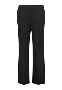 Schwarze karierte Hose mit geradem Bein, elastischem Bund und strukturiertem Stoff. Eignet sich für lässige oder formelle Anlässe.