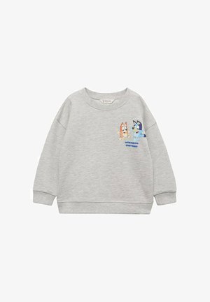 Grijze katoenen sweatshirt met een ronde hals en een relaxed fit. Geaccentueerd met cartoonafbeeldingen van twee honden en tekst aan de voorkant.