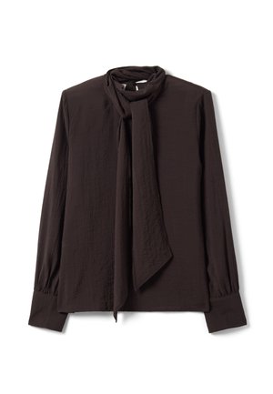 Stefanel, BLOUSE WITH BOW COLLAR, REGULAR FIT. - Blusa - dark brown
