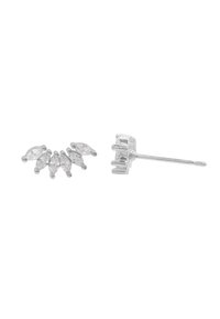 Orecchini a bottone in argento con un insieme di cinque pietre trasparenti tagliate a marquise disposte in un design curvo. Finitura lucida.