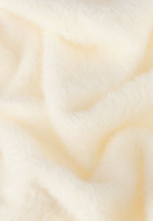 Zachte, pluche stof in een gebroken witte kleur met een fuzzy textuur en subtiele glans, met zachte golvende plooien en zonder patronen of accenten.