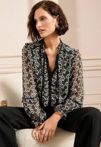 Love & Roses PETITE FIT - PRINTED TIE NECK DETAIL LONG SLEEVE - Blūze - black