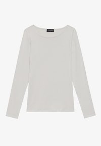 T-shirt a maniche lunghe grigio chiaro realizzato in tessuto morbido. Presenta un colletto rotondo e una vestibilità rilassata con costruzione semplice.