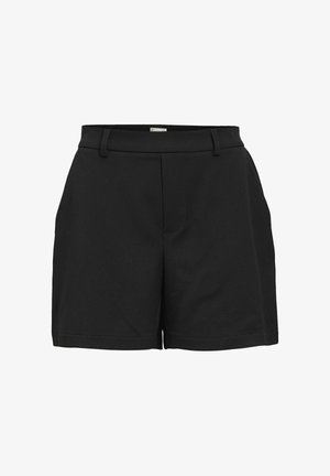 Sorte shorts med glatt stoff, skreddersydd design, middels høy midje og to frontlommer. Har beltehemper og en ren kant.