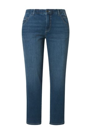Blaue Jeans aus Denim mit geradem Bein, Fronttaschen, dezenten Nähdetails und einem elastischen Bund. Lässige, vielseitige Passform.