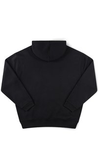 Μαύρο φούτερ με κουκούλα και μακριά μανίκια, με ριμπ μανσέτες και μέση, απεικονιζόμενο από πίσω σε λευκό φόντο.