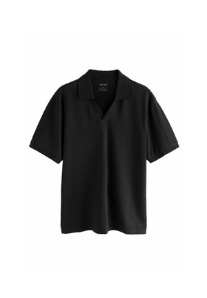 Sort polo t-shirt med korte ærmer, V-udskæring og krave, mærket som regular fit og fremstillet af mærket NEXT.