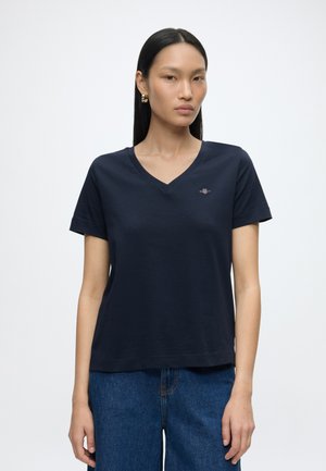GANT SHIELD V NECK - T-paita - evening blue
