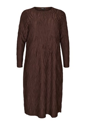 Zizzi, MIDIKLEID MIT GEWELLTER STRUKTUR UND LANGEN ÄRMELN - Φόρεμα ημέρας - braun