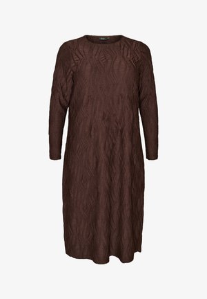Zizzi, MIDIKLEID MIT GEWELLTER STRUKTUR UND LANGEN ÄRMELN - Φόρεμα ημέρας - braun