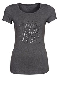 Šedé bavlněné tričko s krátkým rukávem, na přední straně s stříbrným potiskem "Pepe Jeans London" v kurzívě.
