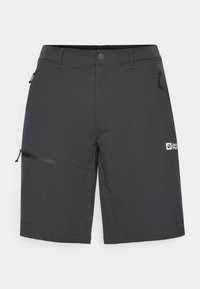Mørkegrå shorts lavet af letvægtsstof, med to sidelommer, en lynlåslomme og et logo på fronten. Flad taljedesign.