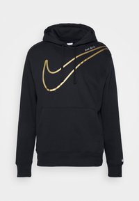 Svart huva sweatshirt i bomullsblandning, med en guld Nike swoosh grafik och texten "Just do it." Framtida kanguruficka, ribbad mudd.