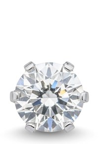 Orecchino con diamante rotondo a taglio brillante, montato in una gabbia a sei artigli in metallo bianco. Finitura chiara e lucida con sfaccettature intricate.