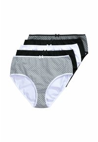 Set med fyra trosor för kvinnor i svart, vitt och ett mönstrat utförande. Tillverkade av mjukt tyg med rosett detaljer i midjebandet.