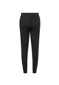 Melni šaurināti sporta bikses ar elastīgu jostasvietu un aprocēm, redzamas no aizmugures uz baltas fona.