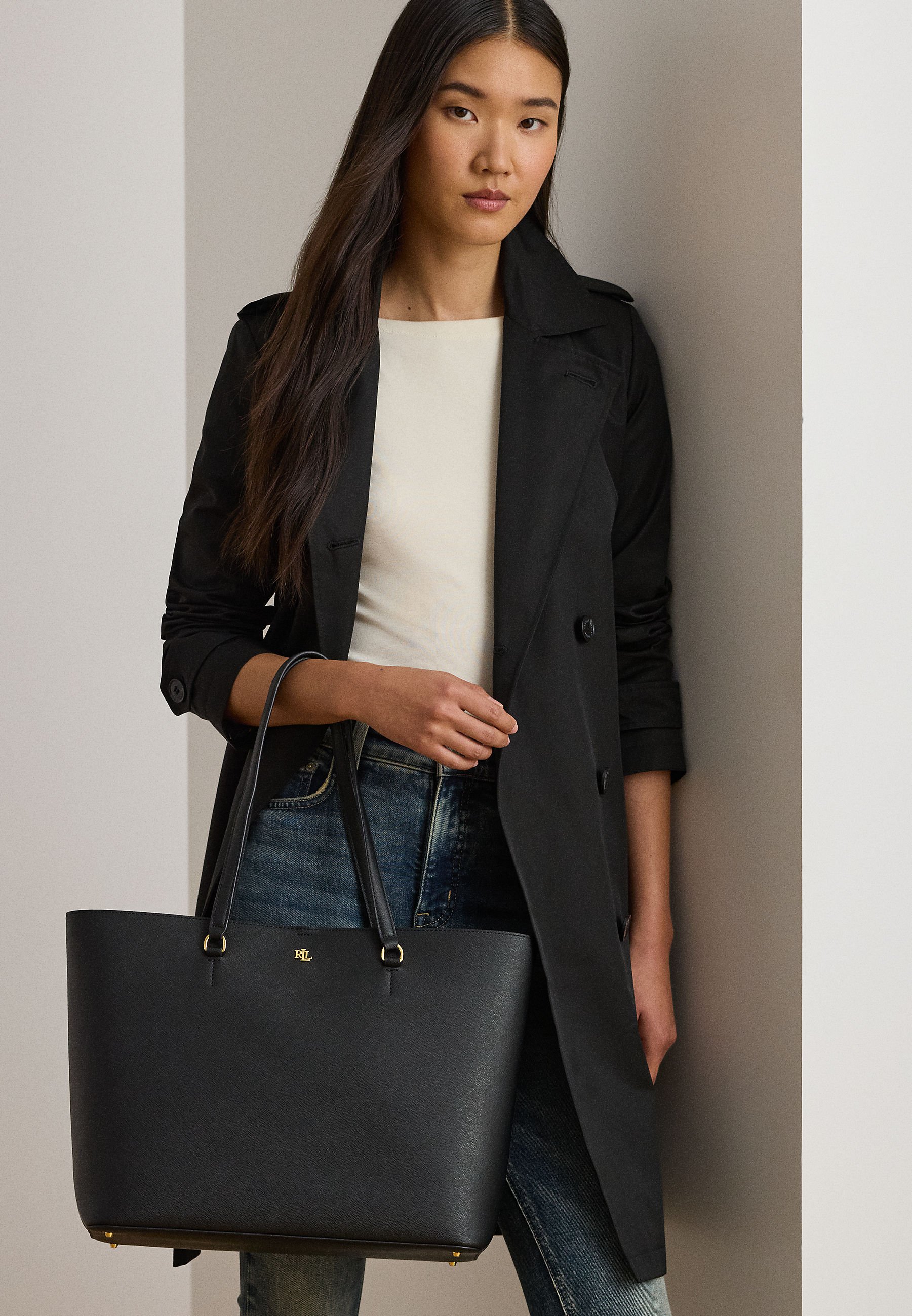 Lauren Ralph Lauren CROSSHATCH LEATHER LARGE KARLY TOTE - Tote bag
