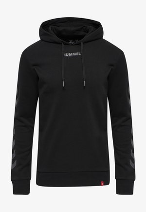 Zwarte hoodie van katoenmix, met een voorlogo, een trekkoordcapuchon en een grijs chevronpatroon langs de mouwen, ribgebreide manchetten en onderkant.
